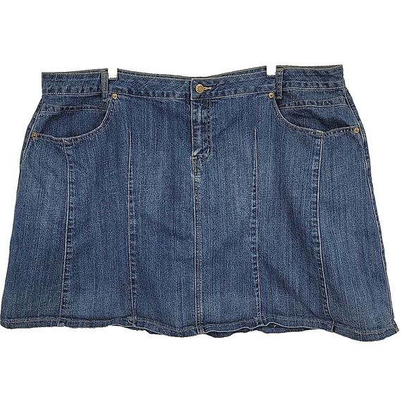 LA Blues Womens Denim Skirt Size 24W Vintage 90s Knee Lgth Zipper Pockets 42x20